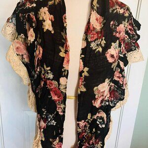 Vintage Floral Cotton Lace Scarf – 1980s – India